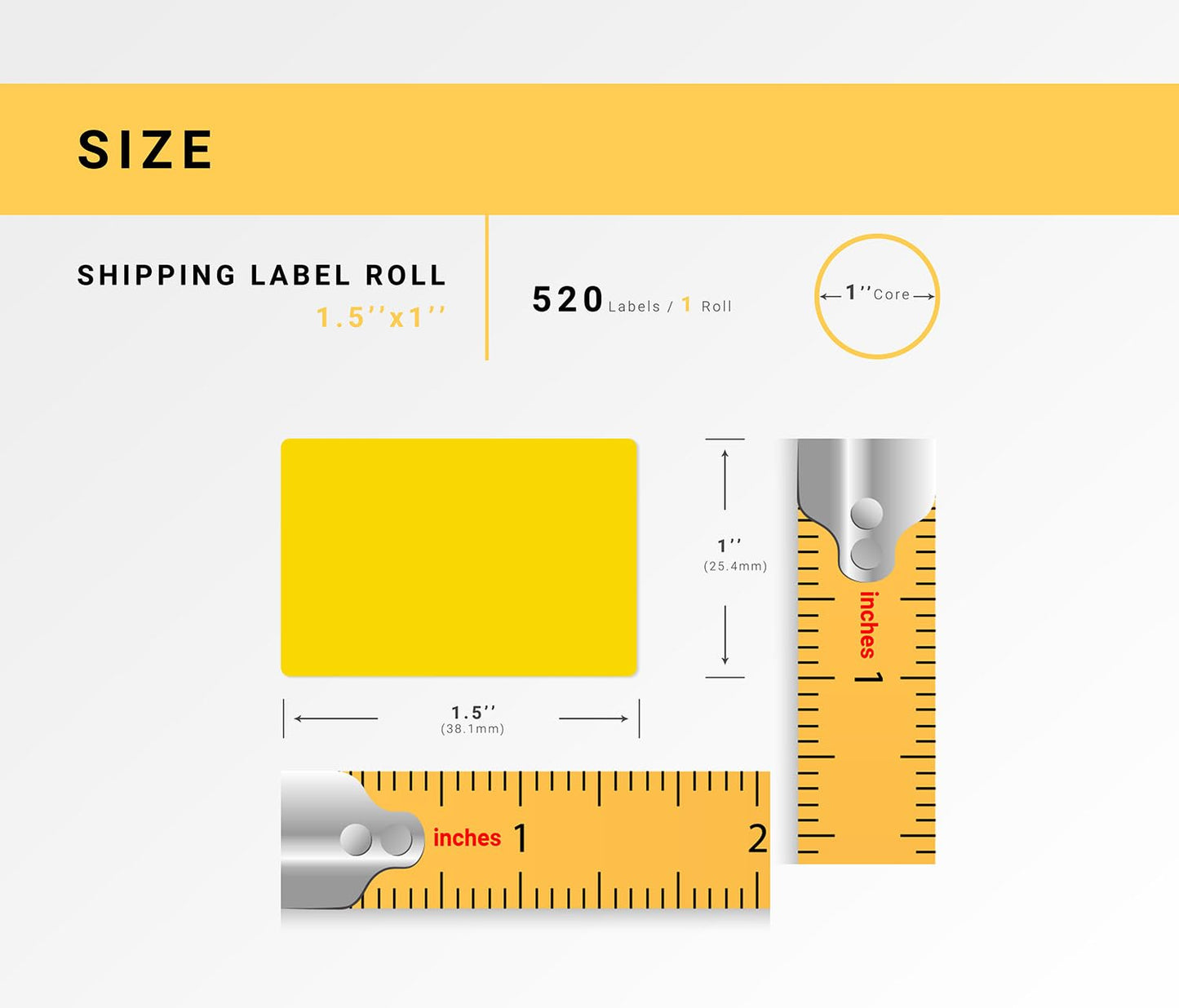HOUSELABELS 1.5" x 1" Yellow Multipurpose Labels on 1" Core Compatible with Zebra and Rollo Printers, 1 Roll / 520 Labels per Roll