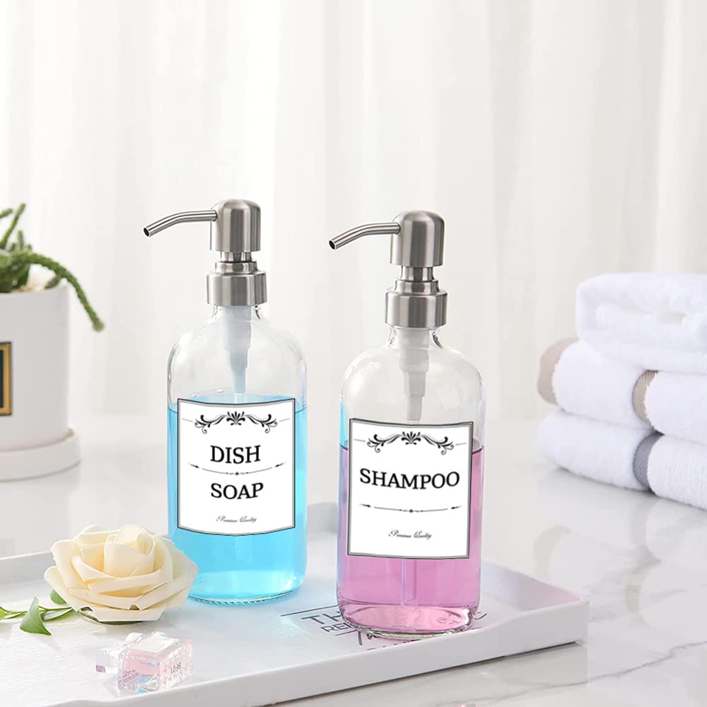 Printed Bathroom Labels Set 24PCS Waterproof Refillable Bottles Stickers for Dish Soap Body Wash Conditioner Shampoo Display White-Style B