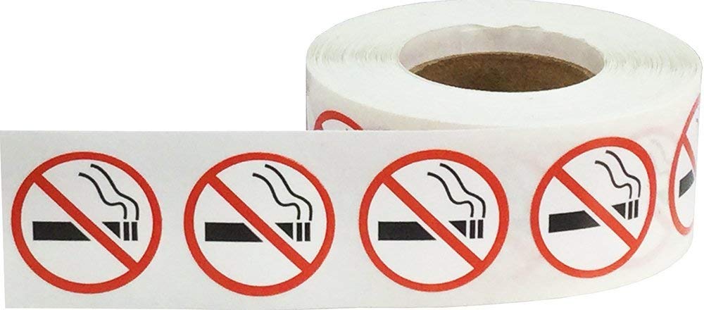 No Smoking Circle Stickers, 3/4 Inch Round, 500 Labels on a Roll