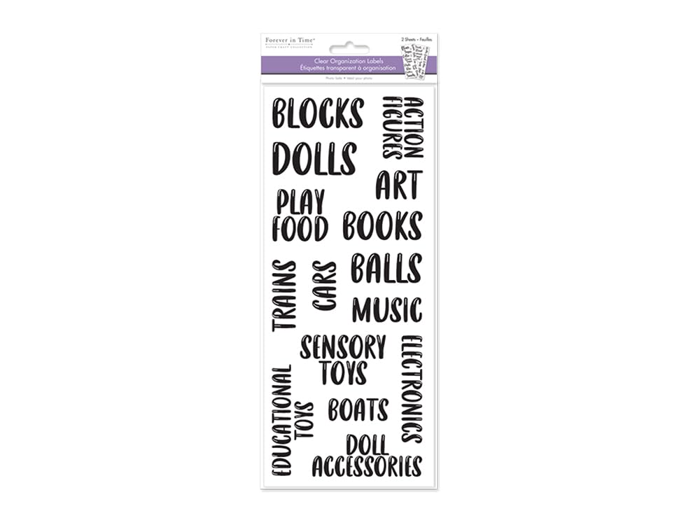 Toy Room Organization Labels Paper Sticker - Adhesive Black and White Photosafe 2 Sheets - 5 x 12 Inches