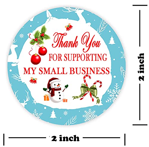 Christmas Business Sticker Labels,2 Inch Round Thank You for Supporting My Small Business Packaging Stickers, Holiday Label/Christmas Business Ornament Labels(500 Pcs)