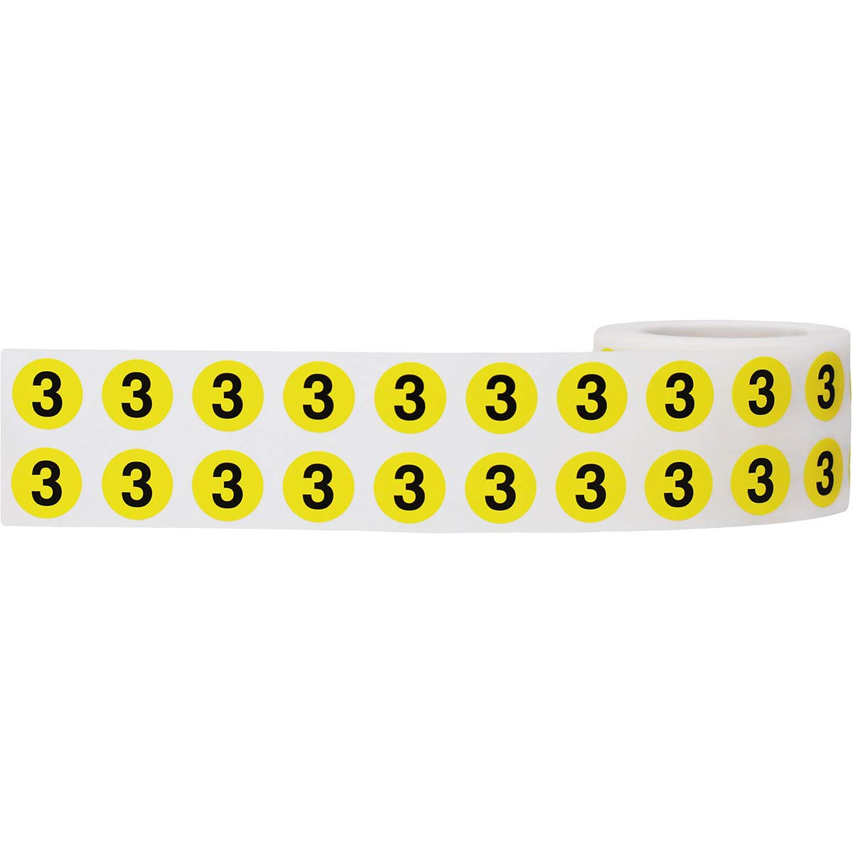 Yellow Circle Number 3 Stickers 0.50 Inch Round 1000 Labels on a Roll