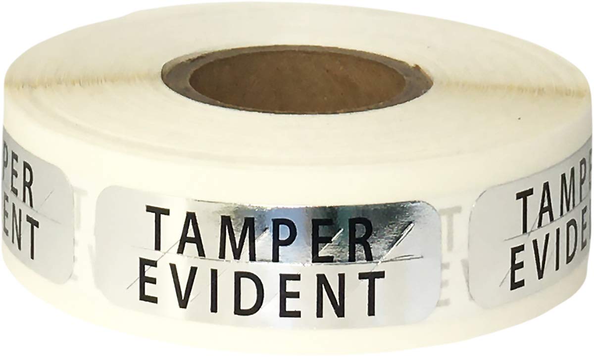 Tamper Evident Labels Small Metallic Silver with Black Ink 0.5 x 1.5 Inch Rectangles 500 Adhesive Stickers