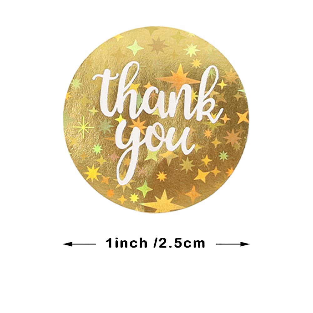 Thank You Stickers 1000 PCS Round Gold Wedding Sticker 2 Rolls Glitter Star Thank You Labels for Small Business 1 Inch (Gold)