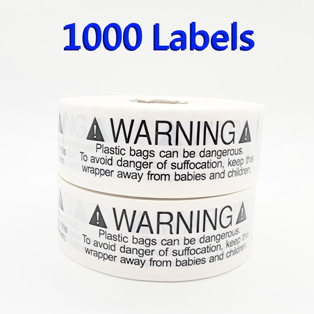 1000 Labels 1x3 inch Transparent Suffocation Warning Label Choking Hazard Self Adhesive FBA Approved Labels Stickers (2 Rolls of 500)
