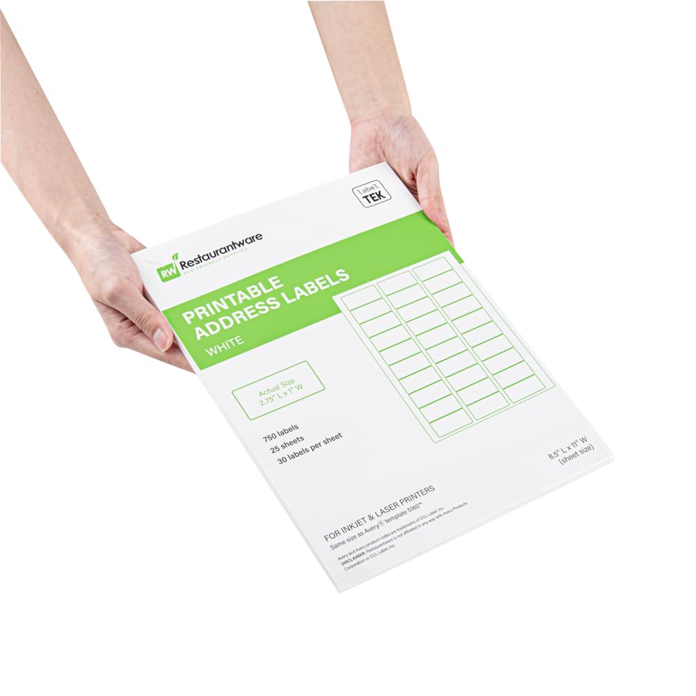 Restaurantware Label Tek 2.6 x 1 Inch Packaging Stickers 750 Premium Shipping Labels - Printable Address Sustainable White Paper Inventory Stickers High-Visibility with Strong Adhesives Address Label