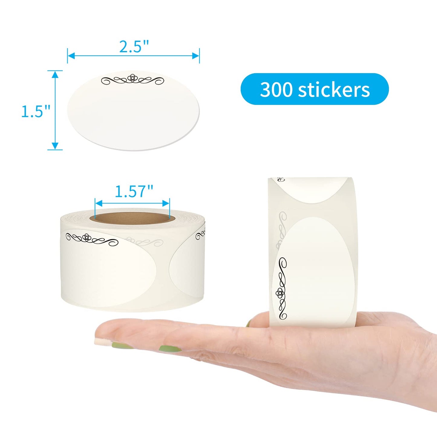White 1-1/2" x 2-1/2" Dissolvable Labels for Food Containers 300 Stickers(1 Roll) Elliptic 1-1/2" X 2-1/2"