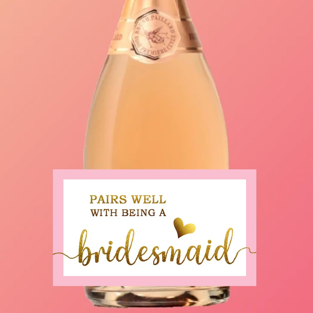 Pairs Well with Being a Bridesmaid Proposal Stickers,3.5x2 inch Mini Champagne Bottle Labels,60 Pcs Per Pack
