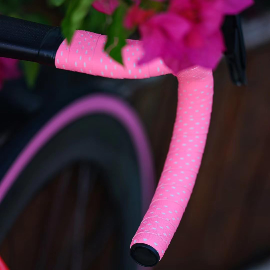 Handlebar Tape for Road Bike Black Silicone+EVA Anti-Slip and Shock-Absorbing Bicycle Handlebar Tapes Grip Sweat-Absorbent and Wear-Resistant Winding Bar Tape with End Plugs 2 Rolls (Pink) Pink