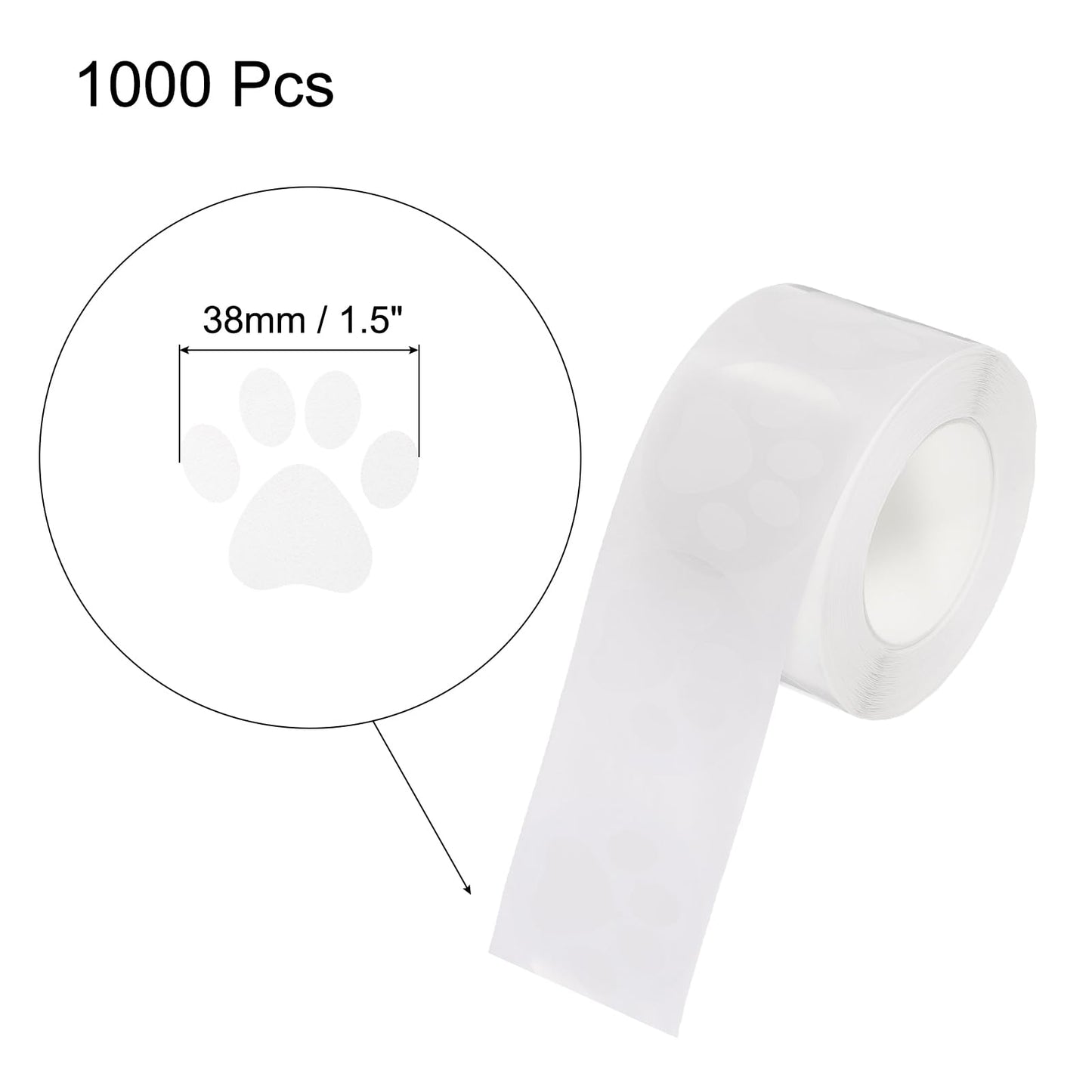 MECCANIXITY Adhesive Label Stickers Transparent White 1000Pcs Paw Prints Stickers 1.5inch Dog Paw Bear Paw Stickers for Children Teacher Fit Crafts Party