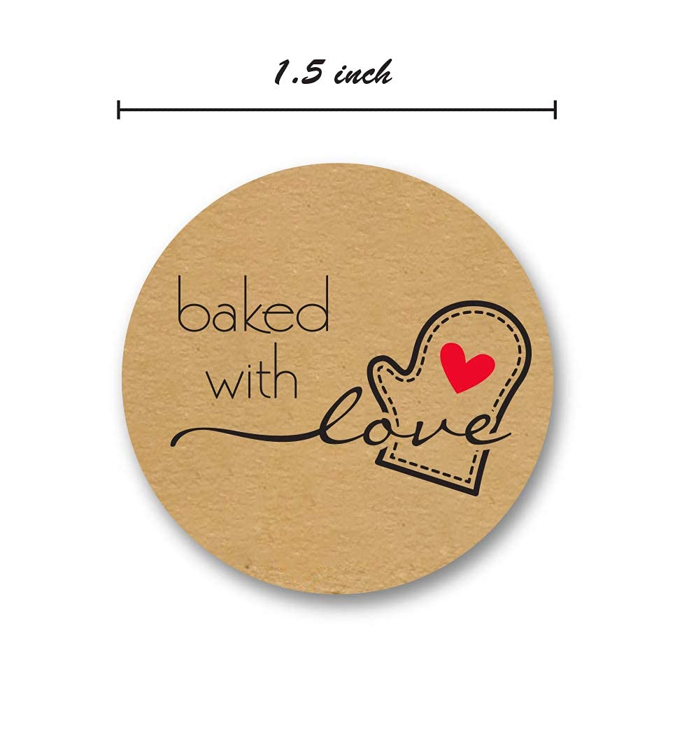1.5" Round Natural Brown Kraft Baked with Love Stickers / 500 Labels Roll/Homemade with Love Craft Stickers/Made in The USA 1.5" Kraft