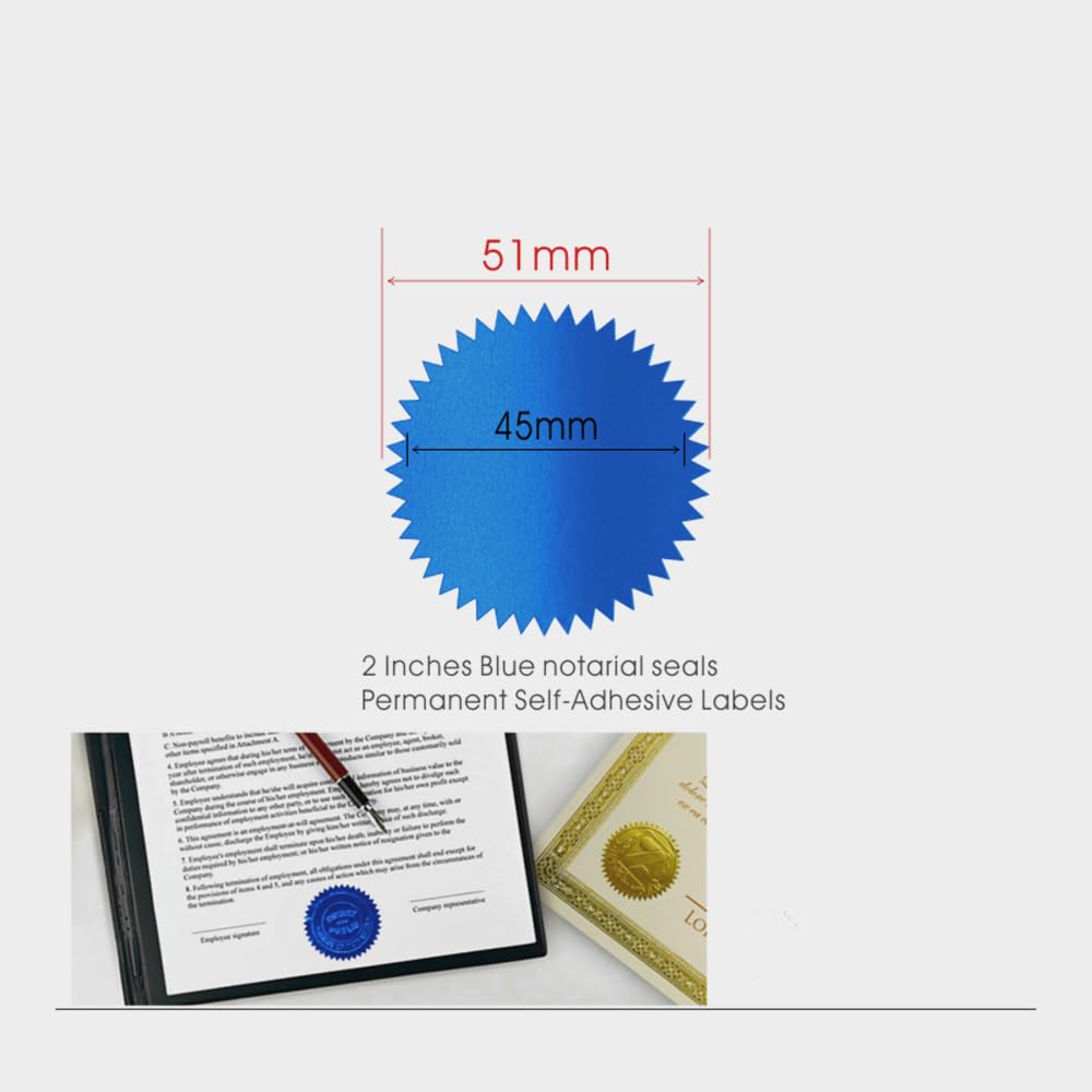 2" Certificate Paper Reward Stickers Embossing Labels with Serrated Edge 300 Stickers, Bright Foil Paper, Blue