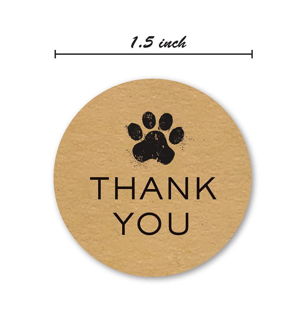 1.5" Round Brown Kraft Paw Print Thank You Stickers / 500 Dog Paw Print Thank You Labels Roll/Dog Cat Pet Animal Thank You Sticker/Made in The USA