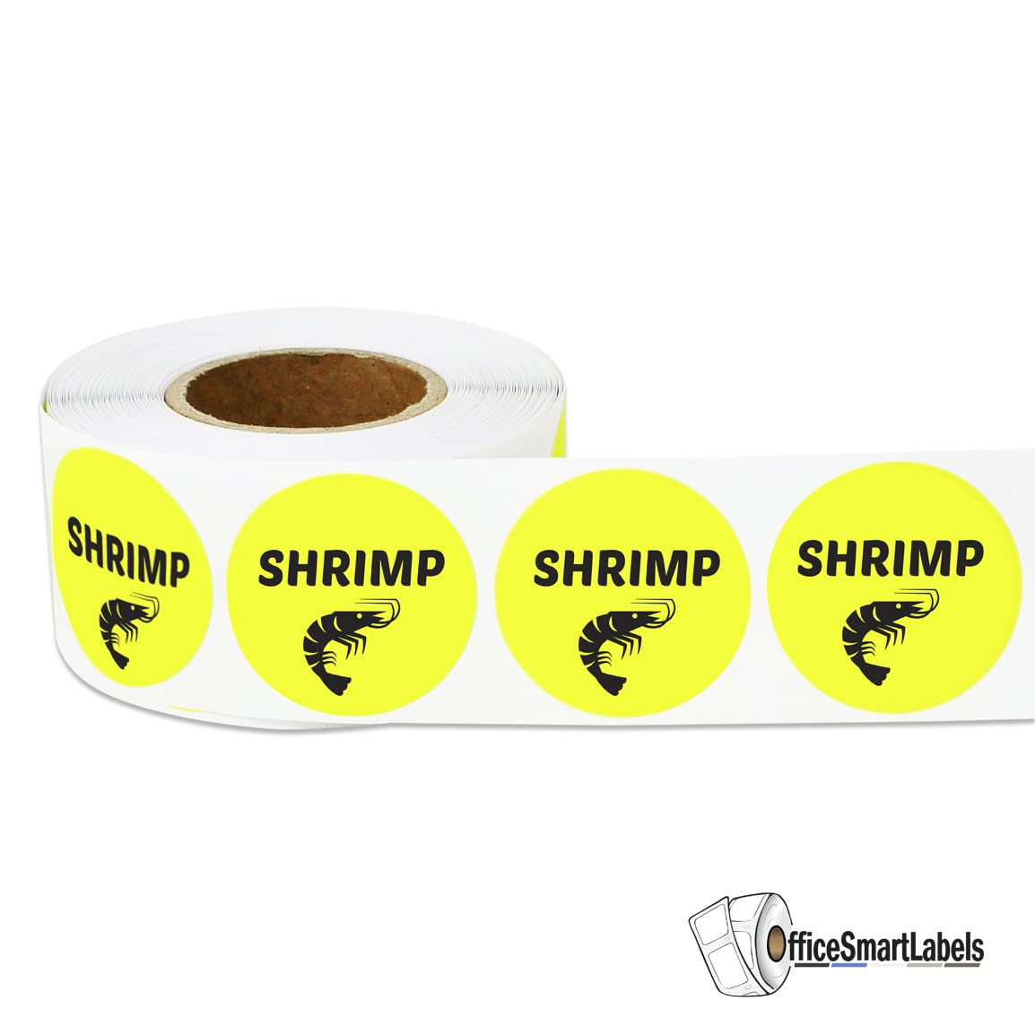 Shrimp Stickers - 1 Inch Round Circle Shrimp Food Labels in Bright Yellow Restaurant Deli Food Truck Supermarket Grocery Store Stickers Food Meal Menu Choice Sticker Package Label - 300 Labels/Roll