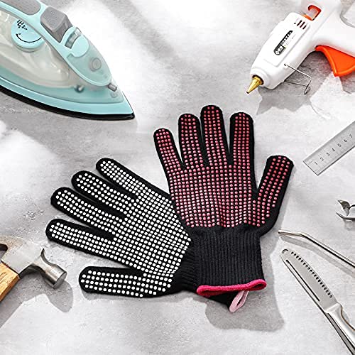 4 Pcs Heat Resistant Gloves and 1 Roll Sublimation Heat Tape, Thermal Transfer Gloves with Silicone Bumps High Temperature Sublimation Tape for Sublimations Thermal Transfer Press Hair Styling
