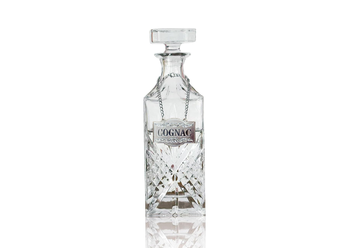 1PSC Decanter Tag - Gorgeous Silver - Cognac Decanter Tag with Adjustable Chain - Liquor Label - 2.36 x 1.57 inches 1PSC COGNAC