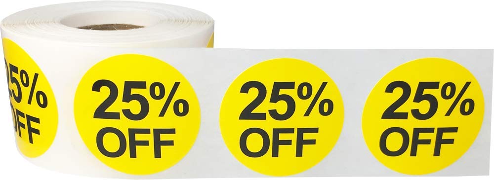25% Percent Off Stickers for Retail 1.5 Inch 500 Adhesive Labels 25% Off