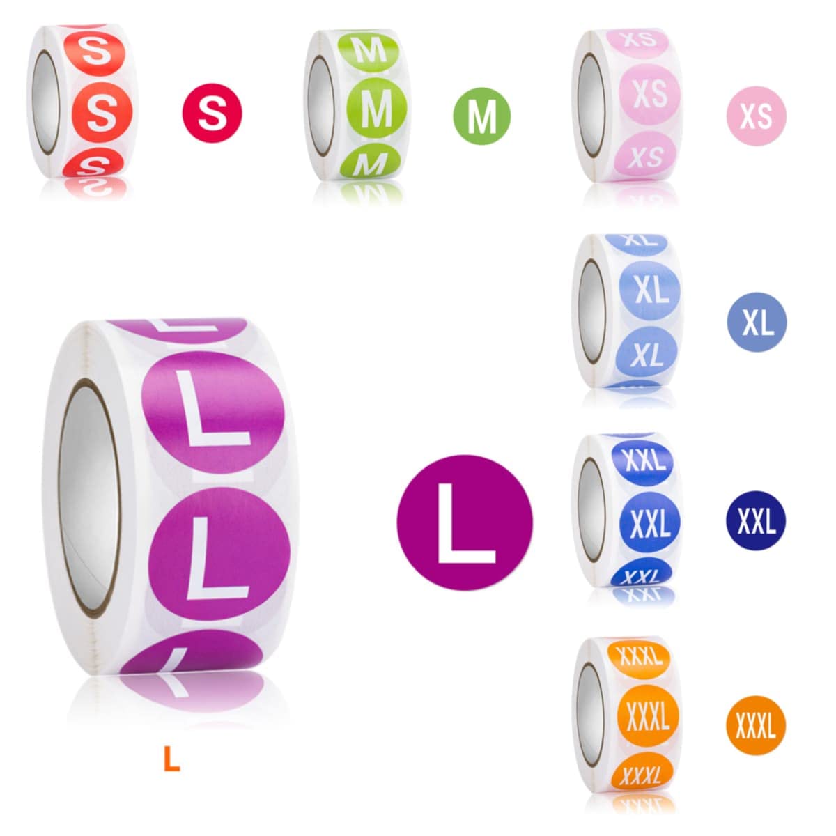 3500 Pcs Clothing Size Sticker, Round Sticker Labels 7 Rolls, 1 inch Round Coded Self Adhesive Labels for Clothes Shirt Skirt Retail (XS, S, M, L, XL, XXL,XXXL