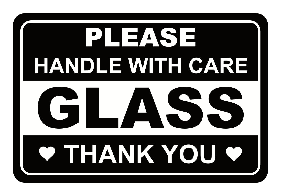 2"x3" 200 PCS Black Glass Handle with Care Stickers for Shipping Mailing Cartons Envelops Adhesive Labels