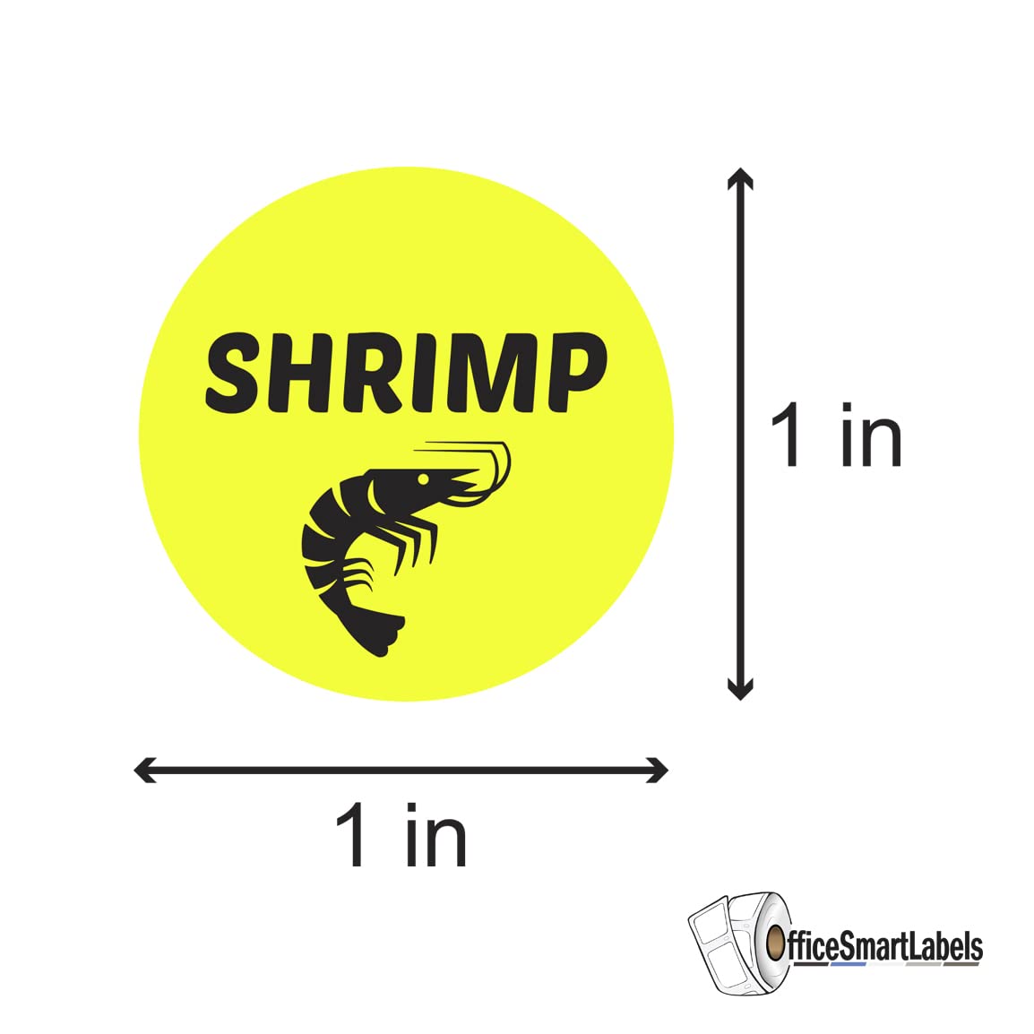 Shrimp Stickers - 1 Inch Round Circle Shrimp Food Labels in Bright Yellow Restaurant Deli Food Truck Supermarket Grocery Store Stickers Food Meal Menu Choice Sticker Package Label - 300 Labels/Roll