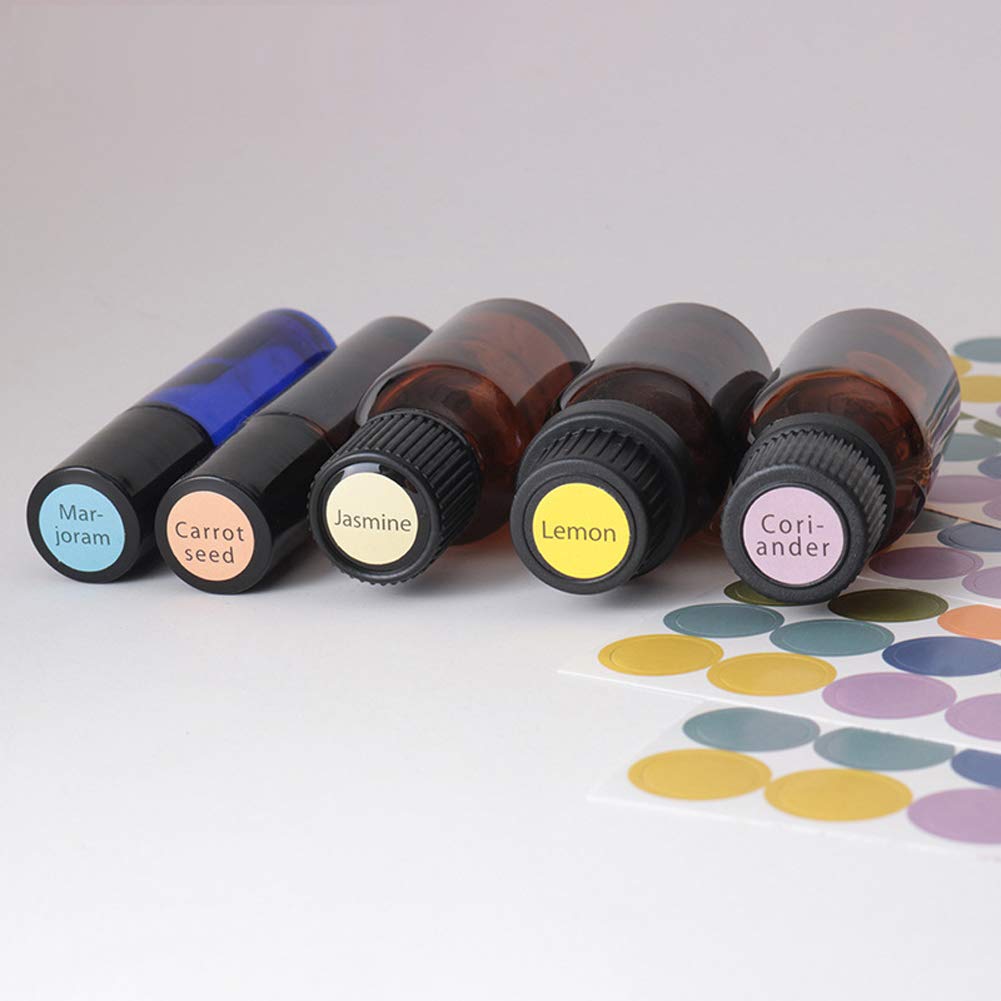 5 Sheets(960PCS) Essential Oils Labels Bottle Cap Stickers Assorted Color Multipurpose Self Adhesive Handwriting Essential Oil Bottle Labels Round Circle Coding Cap Top Sticker