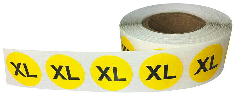Yellow Circle Extra Large XL Clothing Size Stickers for Retail Apparel 0.75 Inch 500 Total Adhesive Labels