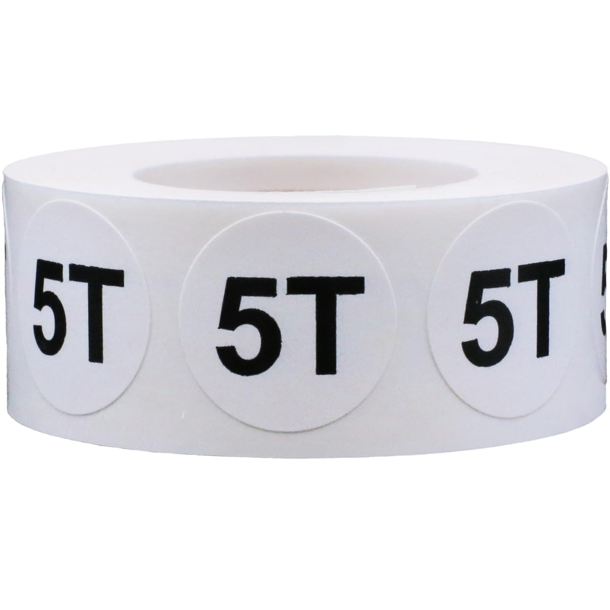 White Circle 5T Clothing Size Stickers for Retail Apparel 0.75 Inch 500 Total Adhesive Labels