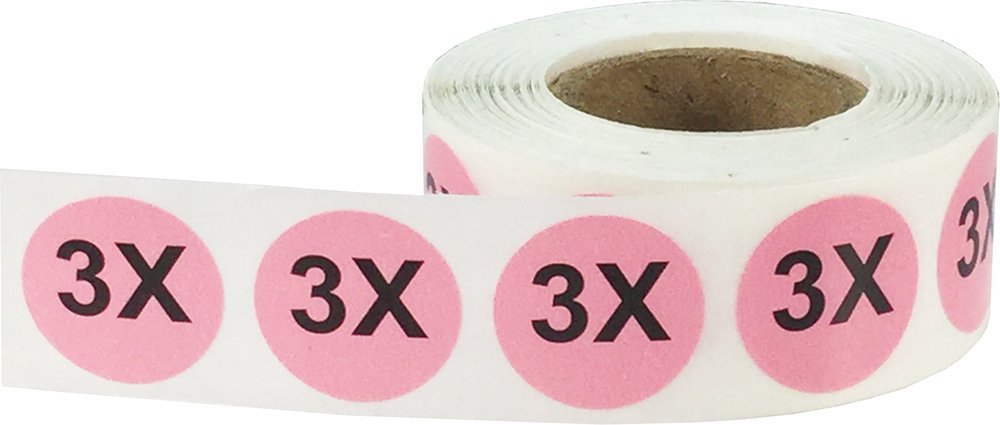 Pink Circle 3X Clothing Size Stickers for Retail Apparel 0.75 Inch 500 Total Adhesive Labels
