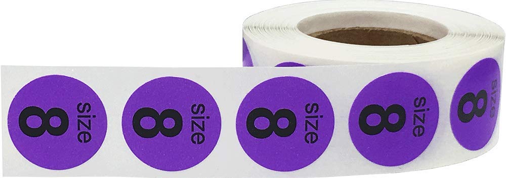 Shoe Size 8 Purple Stickers for Retail Clothing 0.75 Inch 500 Total Adhesive Labels Purple Size 8