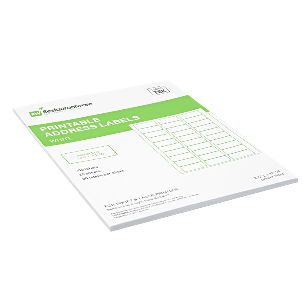 Restaurantware Label Tek 2.6 x 1 Inch Packaging Stickers 750 Premium Shipping Labels - Printable Address Sustainable White Paper Inventory Stickers High-Visibility with Strong Adhesives Address Label