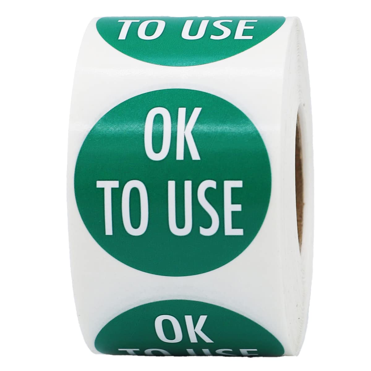Green with White OK to USE Stickers, 1.5 Inches Round, 500 Labels on a Roll