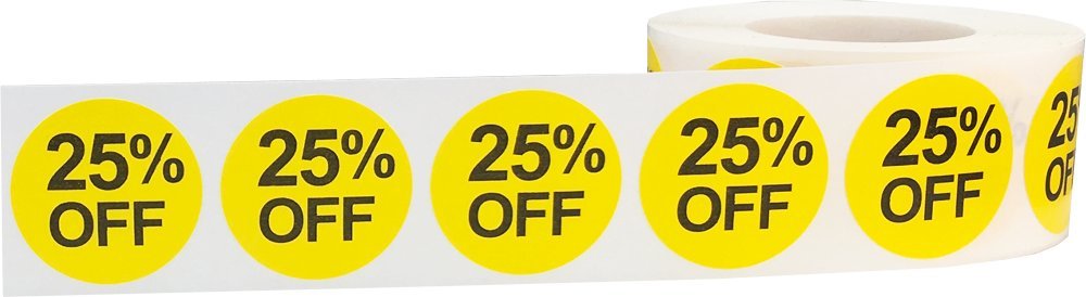 25% Percent Off Stickers for Retail 1 Inch 500 Adhesive Labels