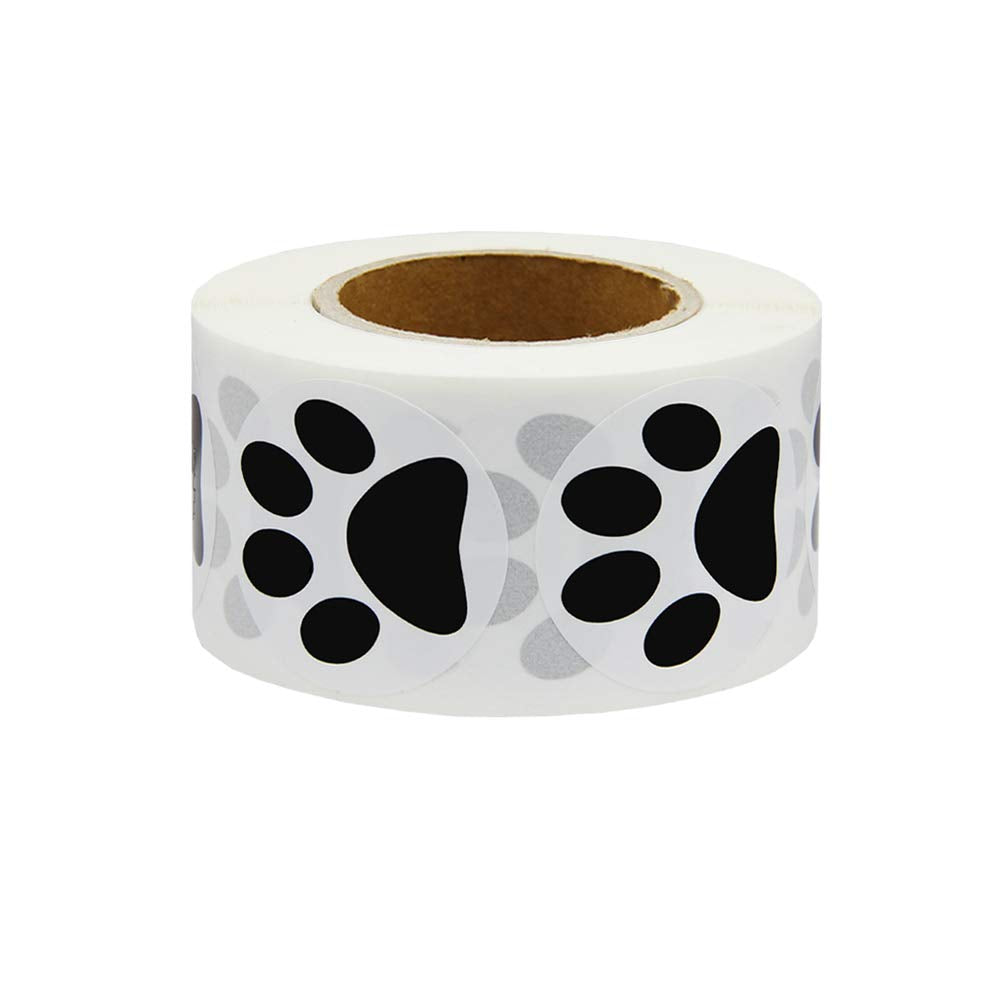 1.5" Round Black Bear Paw Print Dog Puppy Paw Stickers - 500 Pieces per Roll 1 roll
