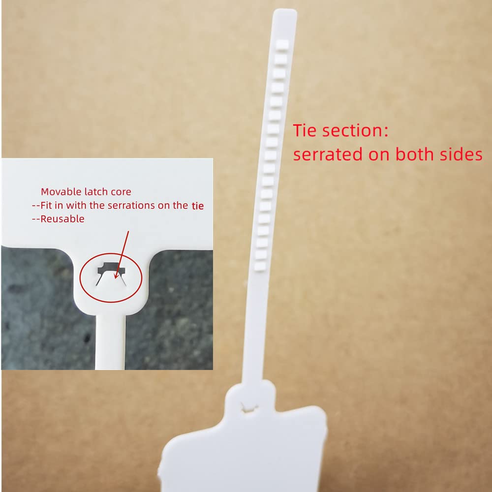 100pcs Reusable Blank Plastic Tags Ties Key Tags 1.45"*2.48" Serrated Tension Sealing Strap with Large Label Plastic Tie Mark Label Waterproof Hang Sign Write on Tag (White, 100pcs) White
