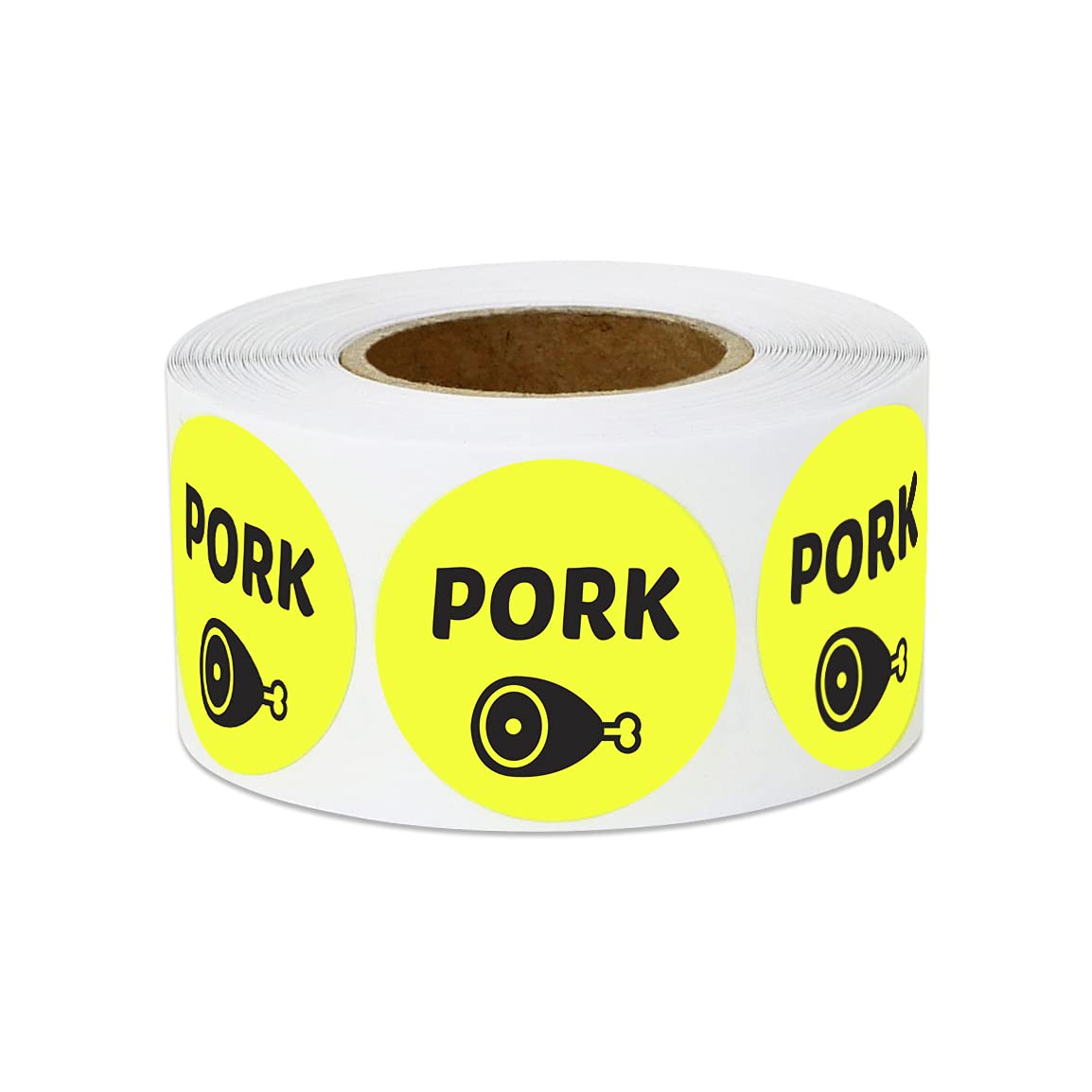 600 Pork Labels, 1" Round Pork Food Labels Meat Deli Pantry Catering Food Truck Grocery Store Menu Meal Choice Sticker Meat Package Stickers, Yellow - 2 Rolls of 300