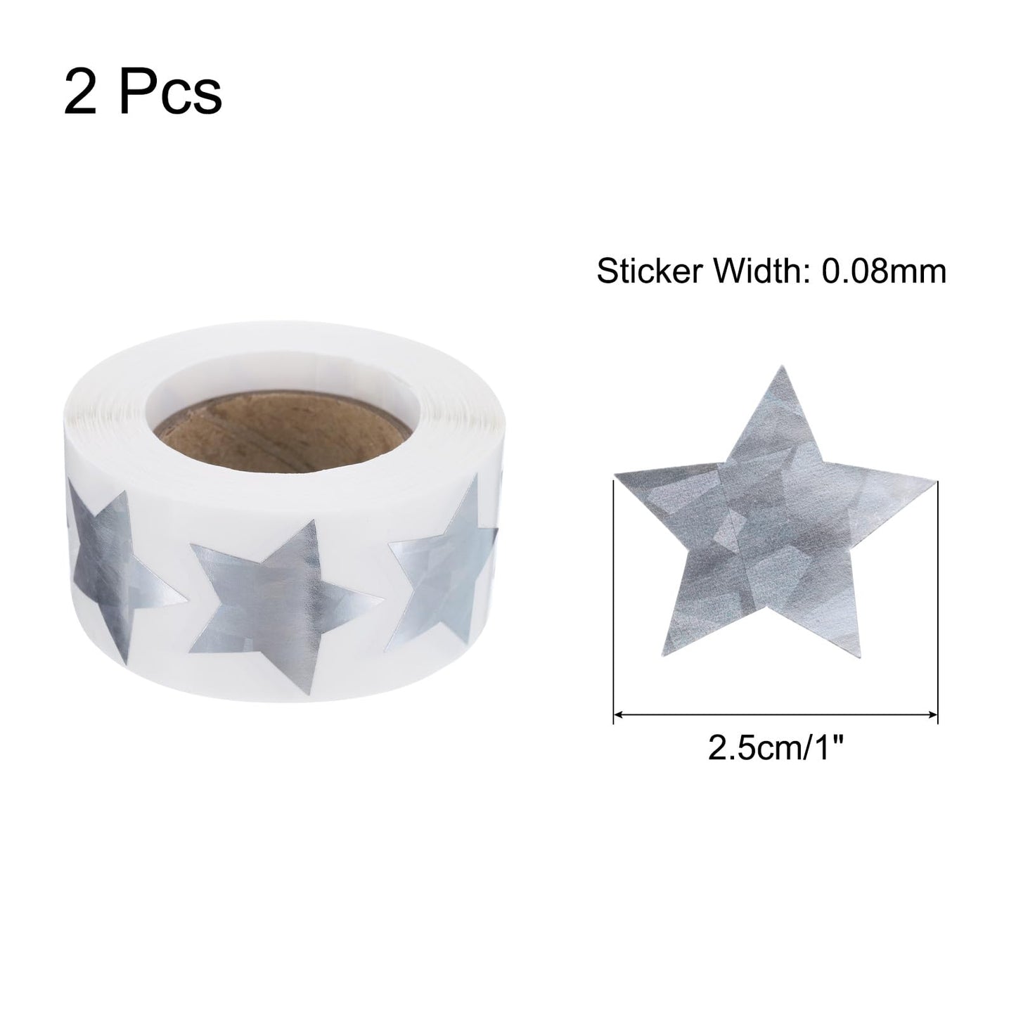 uxcell 1000Pcs Glitters Star-Shaped Stickers 1 Inch Holographic Sparkle Self-Adhesive Coding Label Waterproof Shiny for Shop Home Classroom Marking, Silver(C-88-25) Silver Tone