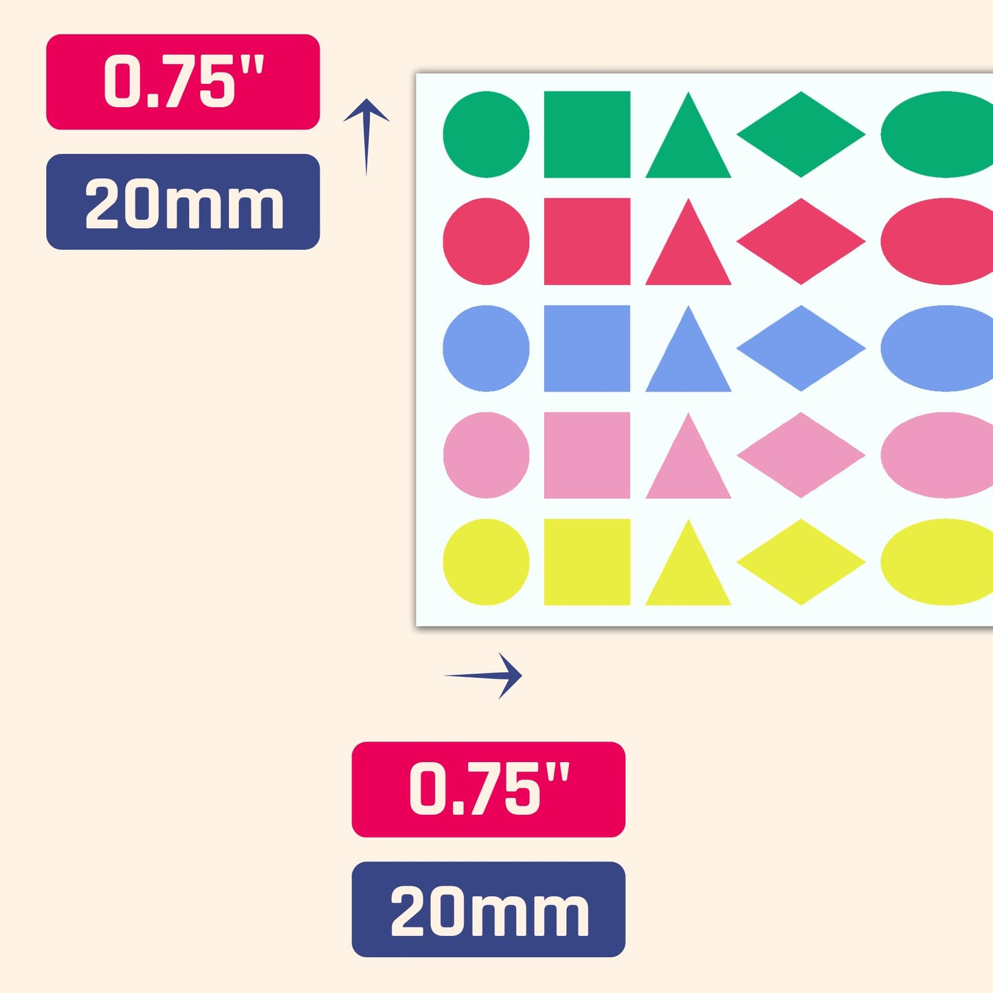 3000 Pieces, 3/4 inch - Colored Shape Stickers, Color Coded Labels - 8 Shapes, 5 Colors 3000 Pieces