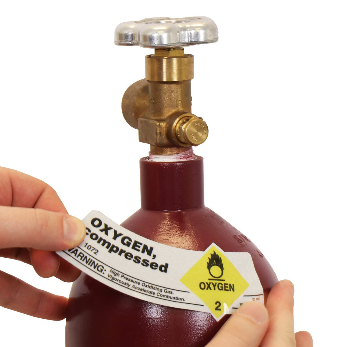 SmartSign Oxygen - Compressed Pack of 25 Gas Cylinder Shoulder Labels | 2" x 5.25" Vinyl, Made in USA
