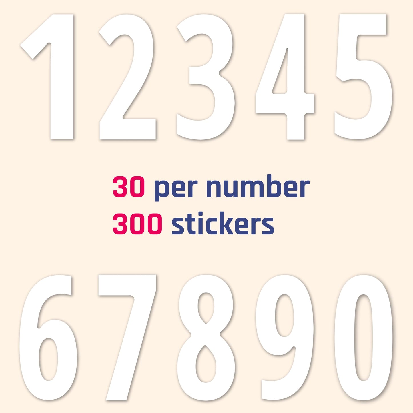 300 Pieces, 3" - Vinyl Stick on Numbers, Waterproof Number Stickers Labels - White 3 inches