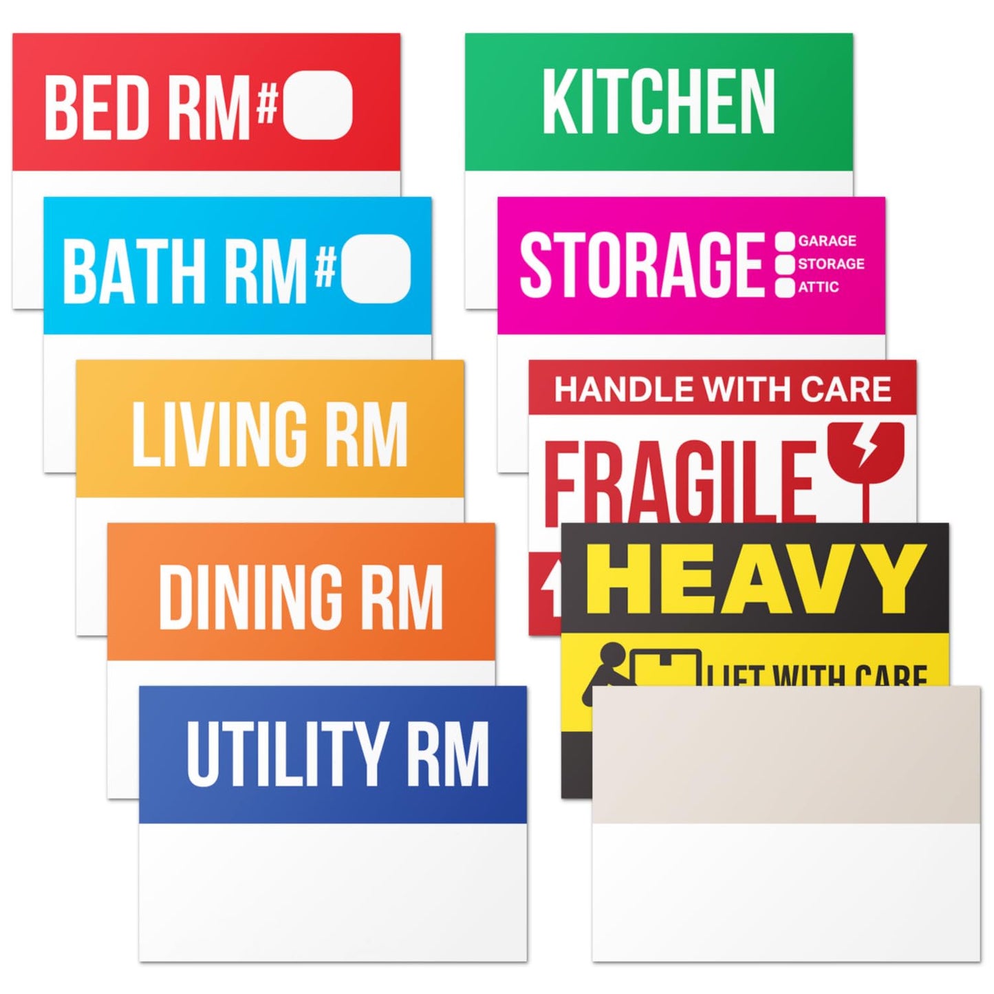 300 PCS Home Moving Labels - Ideal for 1-2 Bedroom Apartments or Condos - 3" x 2" 10 Designs of Color-Coded Moving Stickers w/Write-in Area, Fragile & Heavy Label 300 Labels