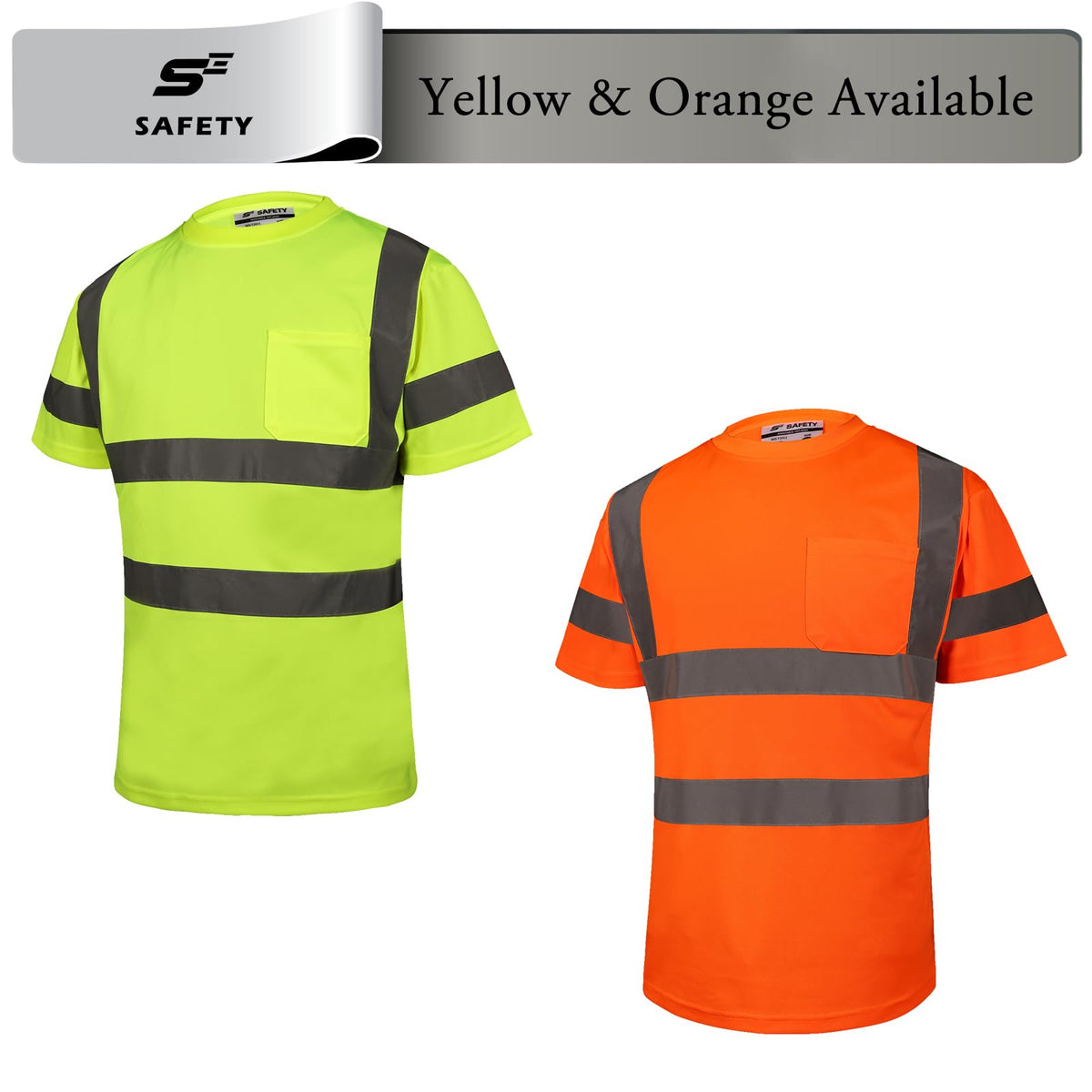 sesafety High Visibility Shirts for Men Class 3 Hi Vis Reflective Construction Shirts for Men with Pocket Safety T Shirt for Mens Work Shirt for Mens Short Sleeve Orange