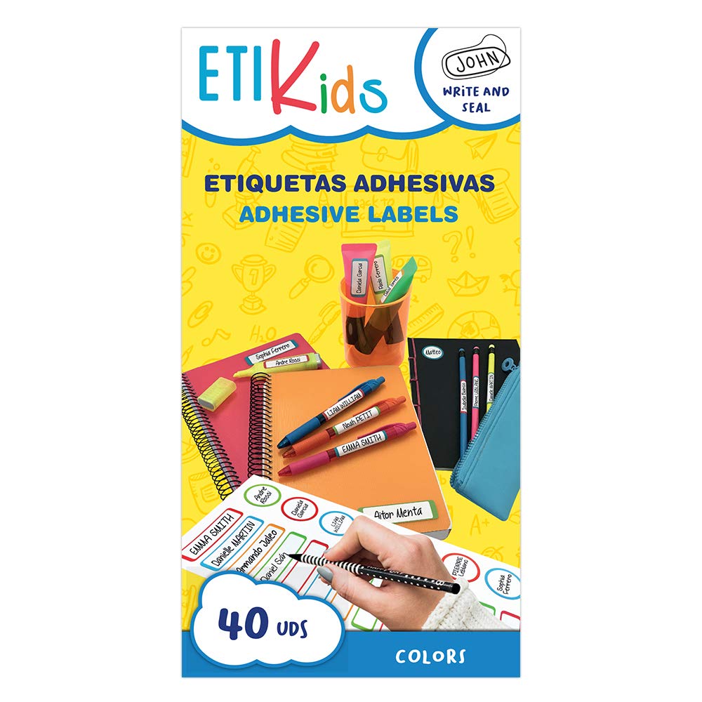 ETIKIDS 40 Pack Customizable Laminated Adhesive Labels, Ideal for Daycare and School Supplies, Personalized Stickers for Nursery Bottles and Dishes, Waterproof and Scratch Resistant, Multicolor color