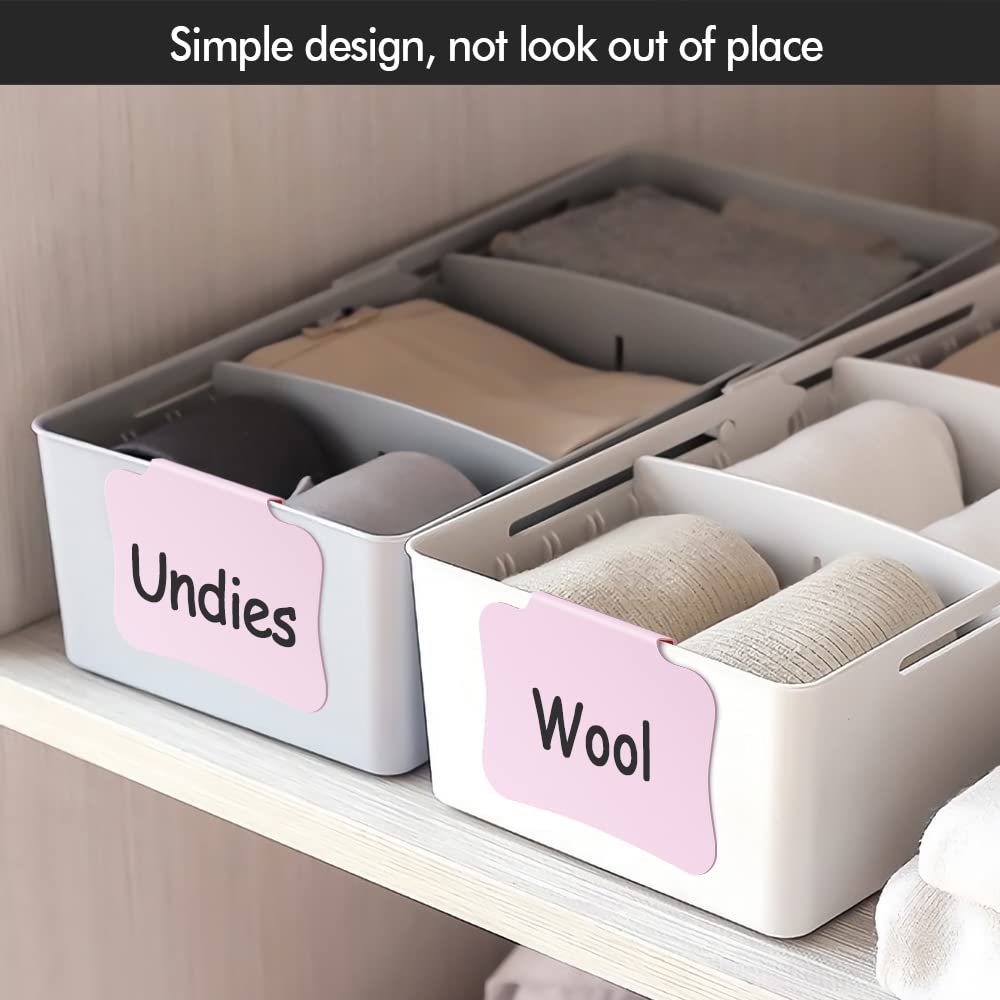 12PCS Basket Labels Clip On for Storage Bins, Removable & Erasable Bin Labels Clips On, Laundry Kitchen Pantry Labels for Organizing Baskets Cube Box (Pink) Pink-12pcs