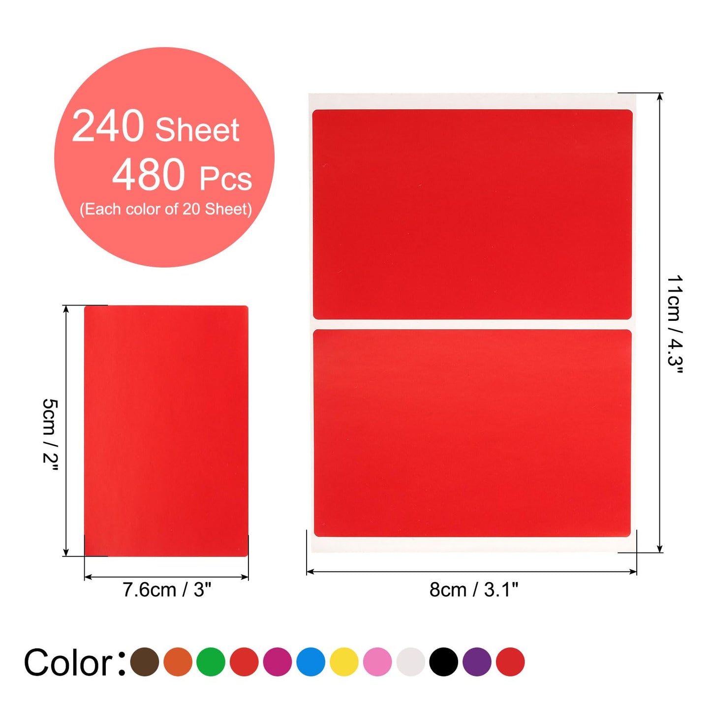 uxcell 240 Sheet Colored Label Stickers 3 x 2 Inch Rectangle Self-Adhesive Stickers Coding Labels for Office Supplies, File Folder Tabs, Inventory Organize, File Classification