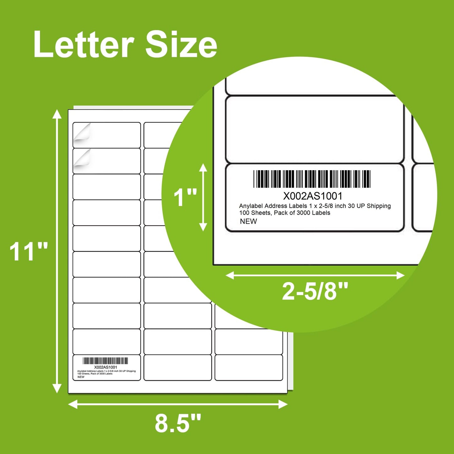 3000 Labels 100 Sheets 1" x 2-5/8" Address Label Sticker for Laser & Inkjet Printer - 30 Per Page Mailing Labels for Packages Adhesive, 30-up Return Address Labels 1" x 2-5/8" - 30 Per Page | 3000 Labels