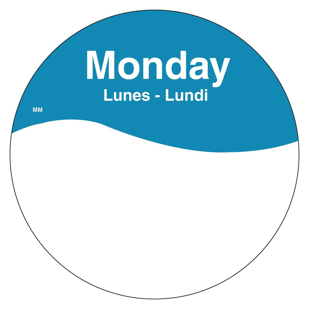 DayMark Safety Systems MoveMark IT110108 Day of The Week Trilingual Removable Label, Monday, 3" Circle, Blue, Roll of 500 3 inches