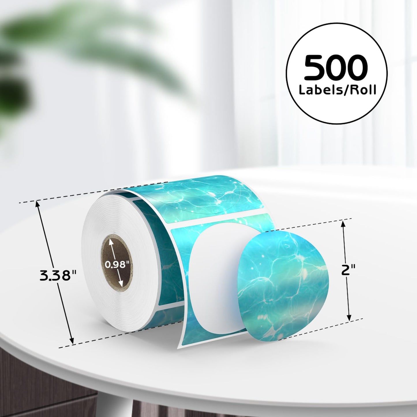 2" Circle Holographic Thermal Label Stickers, Direct Thermal Ocean Stickers Labels for Gift Wrapping, Name Price Tag DIY Custom Logo, Compatible with Rollo & MUNBYN Printers (500 Pcs/Roll) Green