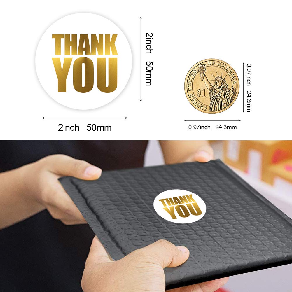 Large White Thank You Stickers 2 inch - Gold Foil Personalized Sealing Circle Labels, Ideal for Gift Packaging & Small Business | 500 Labels Per Roll Gold on White