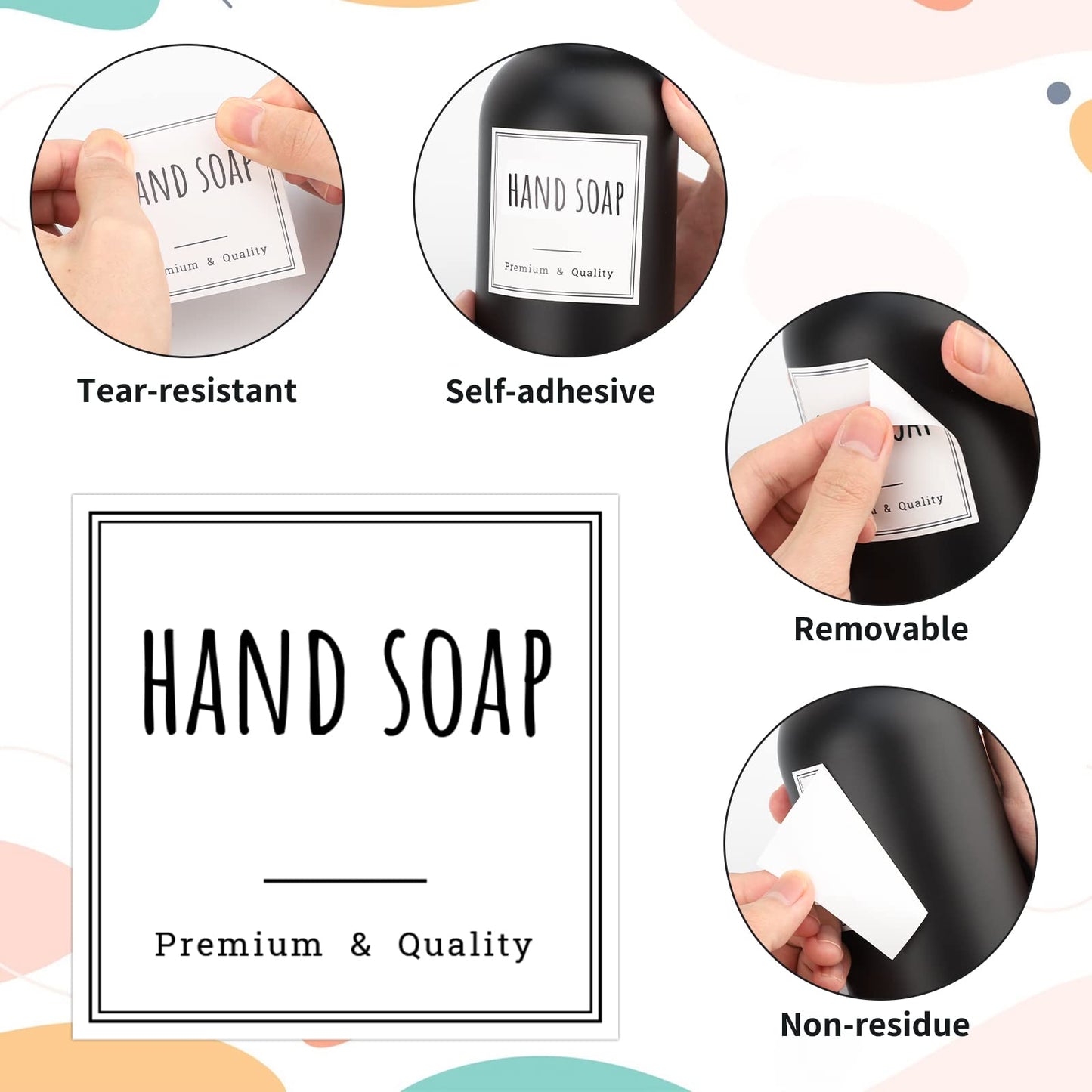 Segbeauty Bathroom Labels for Soap Dispenser, 18pcs 2.5in White Waterproof Removable Self-Adhesive Stickers, Reusable Shampoo Conditioner Hand Soap Lotion Shower Dispenser Bottles Label Stickers 18pcs-S+B+C+H+D+L