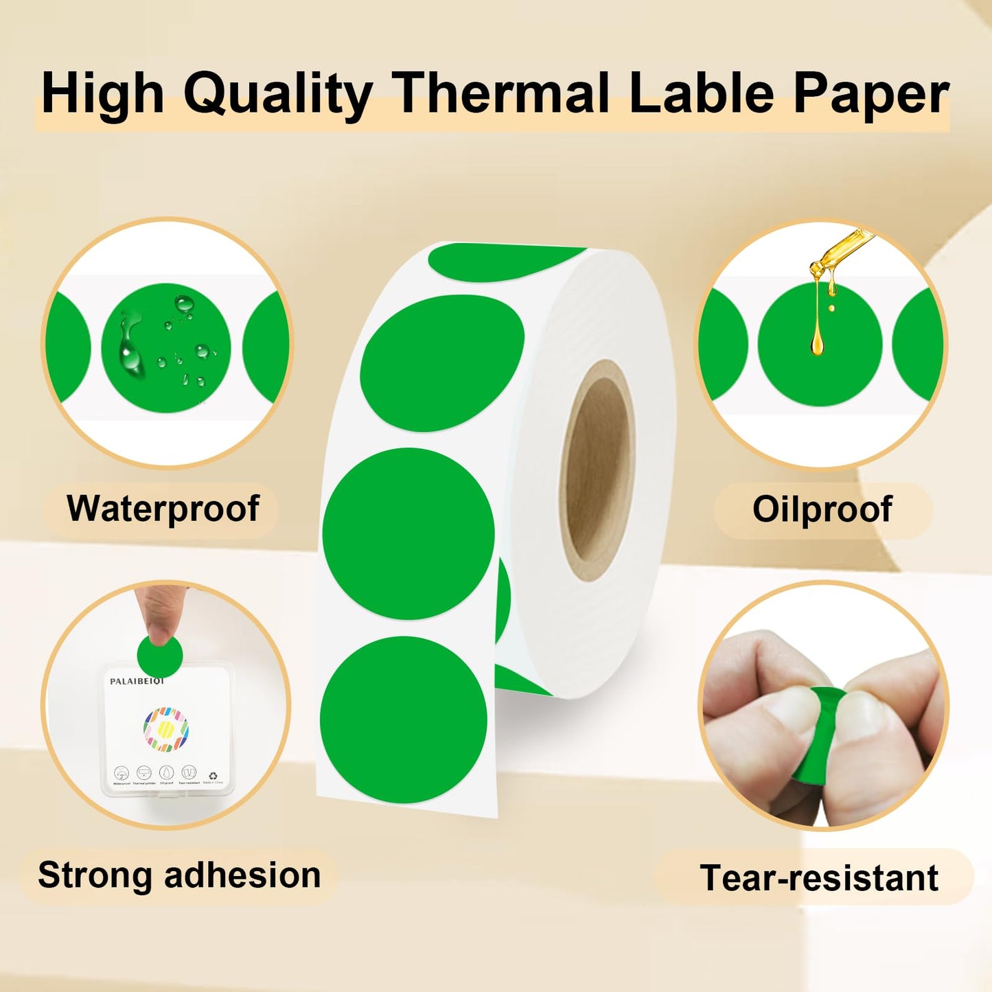 1 Inch Round Thermal Sticker Labels,Color Dot Stickers,Label Stickers,Waterproof,Oil Proof,for Thermal Printers,DIY,Office,Retail,Home and Warehouse Organization(Green,1000 Pcs) Green